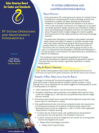 One-page summary report cover of PV Sytem Operations and Maintenance Fundamentals