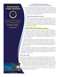 Image of "Recommended Standards for PV Modules and Systems" one-page summary